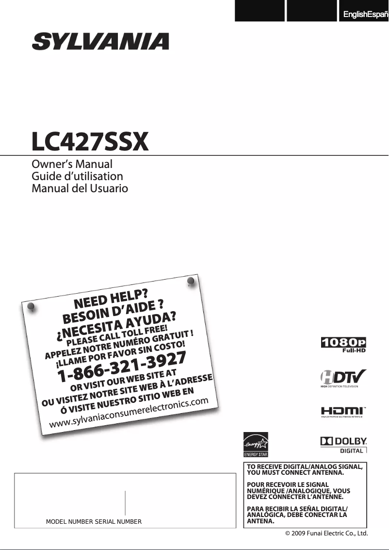 Page 1 of the manual User Manual Sylvania LC427SSX