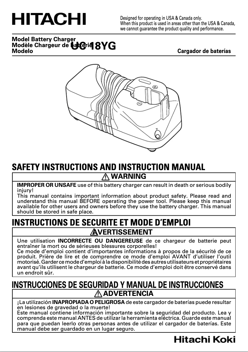 First page image of the manual for UC 18YG