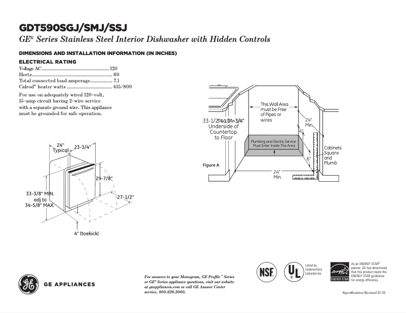 Page 1 of the manual Technical Sheet GE GDT590SMJES