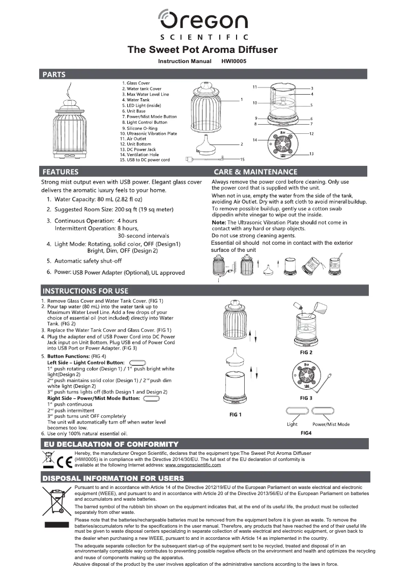Page 1 of the manual User Manual Oregon Scientific Sweet Pot HWI0005