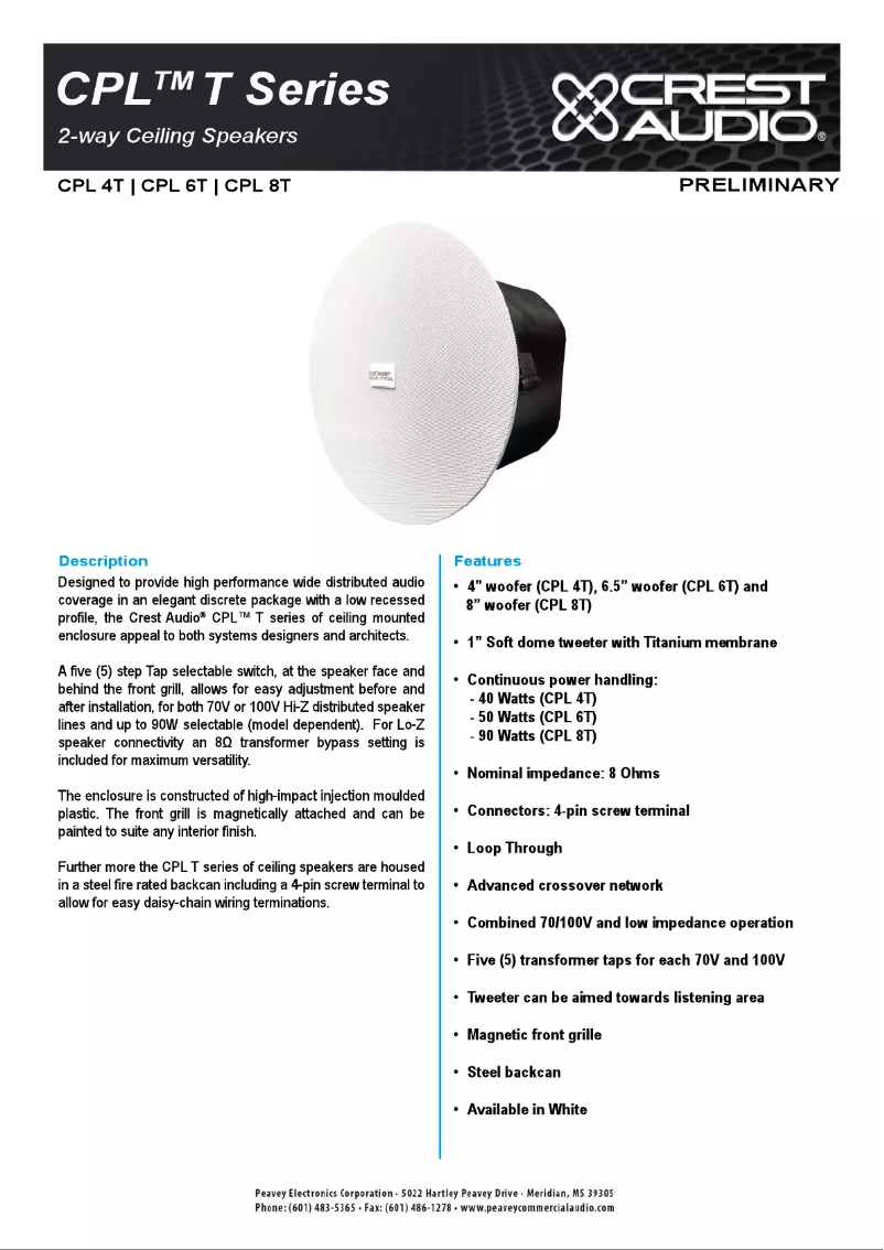 Page 1 of the manual Technical Sheet Crest Audio CPL 8T