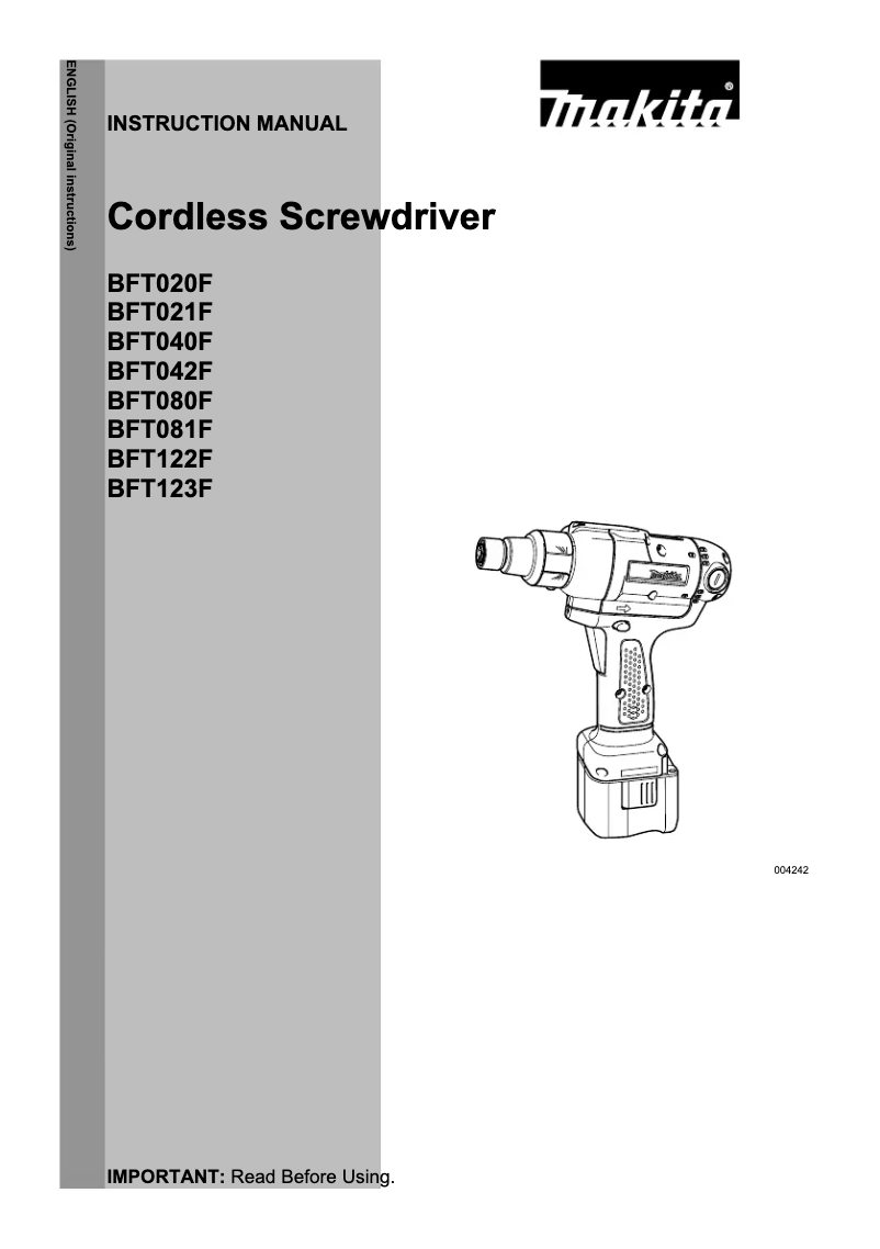 First page image of the manual for BFT123FZ