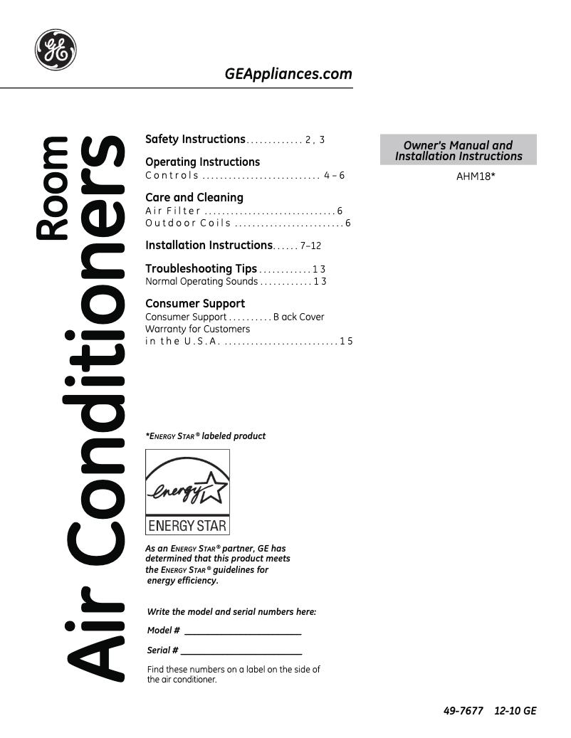 First page image of the manual for AHM18DP