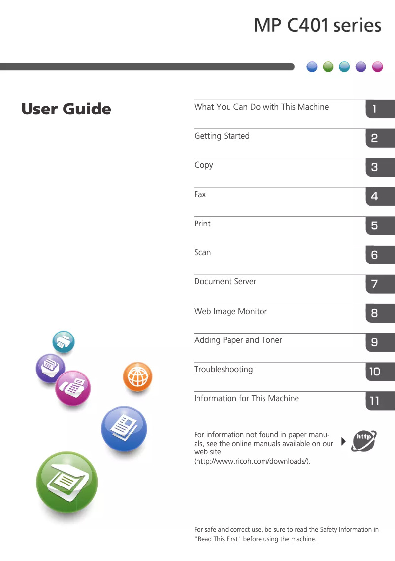 Page 1 of the manual User Manual Ricoh MP C401SP
