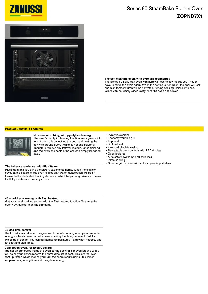 Page 1 of the manual Technical Sheet Zanussi ZOPND7X1
