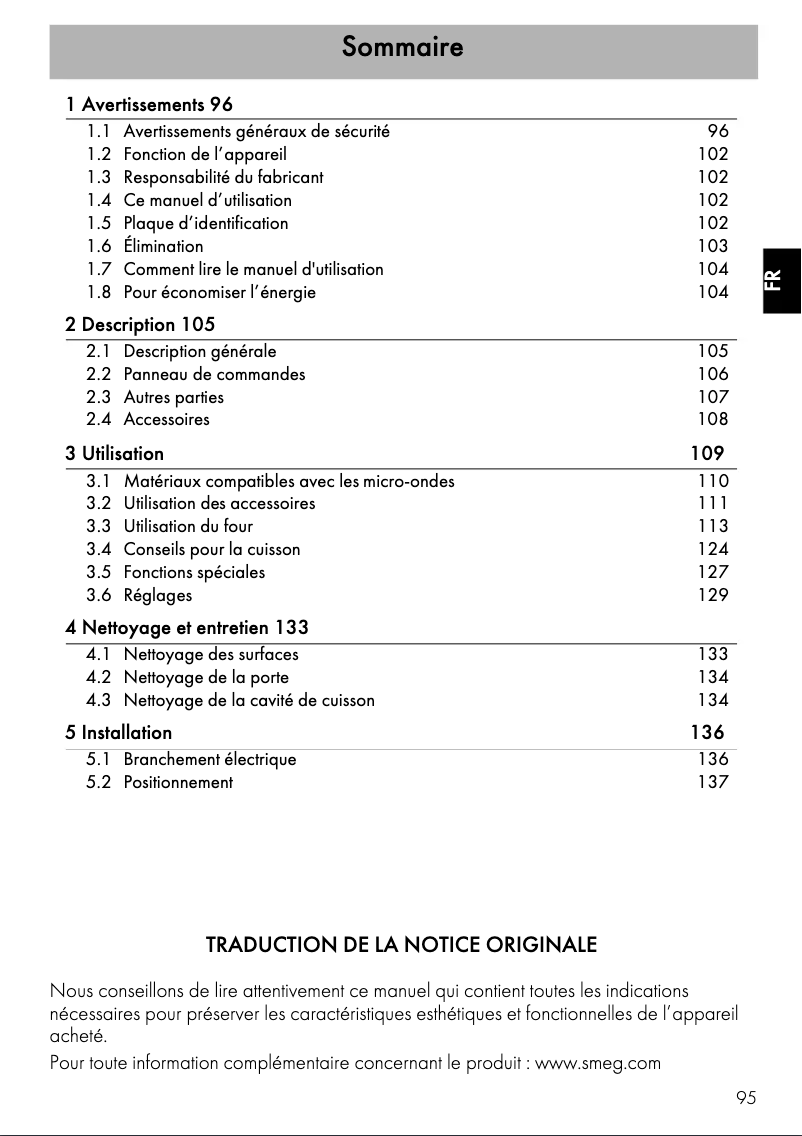 Page 1 of the manual Instruction Manual Smeg SF4101MCS1