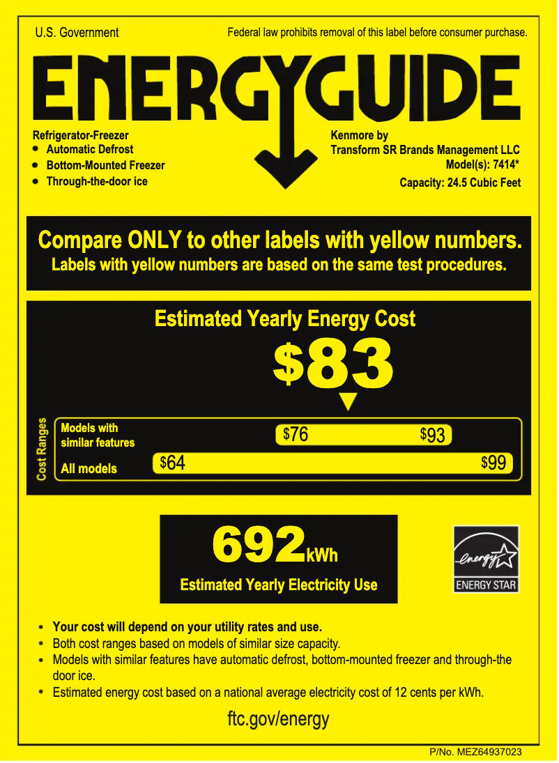 Page 1 of the manual Energy Label Kenmore 74147
