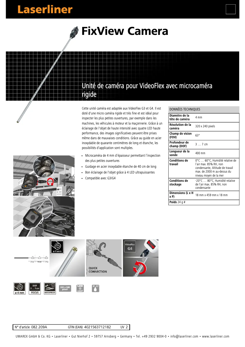 Page 1 of the manual Technical Sheet Laserliner FixView Camera