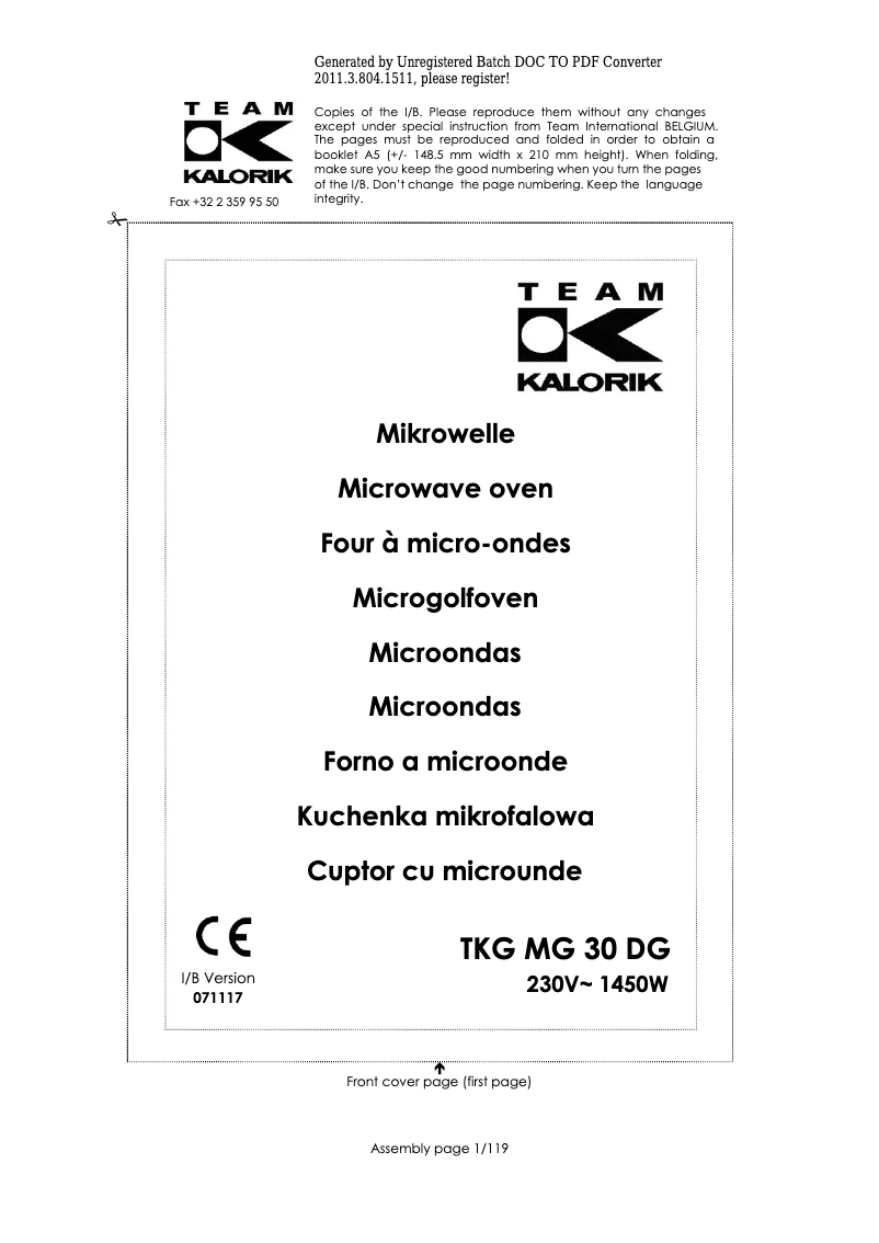 Page 1 de la notice Manuel utilisateur Kalorik TKG MG 30 DG
