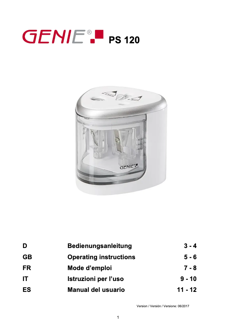 Page 1 of the manual User Manual Genie PS 120