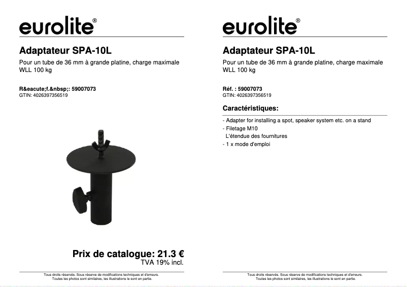 First page image of the manual for SPA-10L