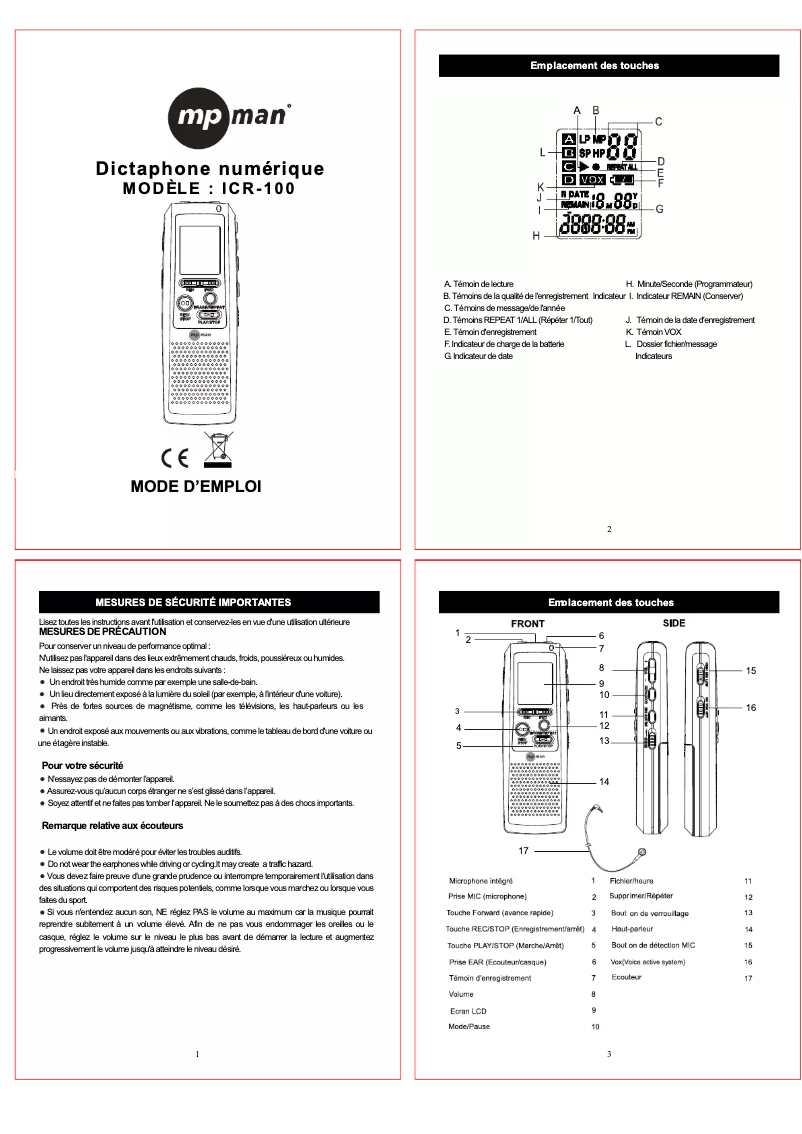 Page 1 de la notice Manuel utilisateur Mpman ICR-110