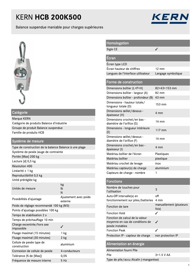 First page image of the manual for HCB 200K500
