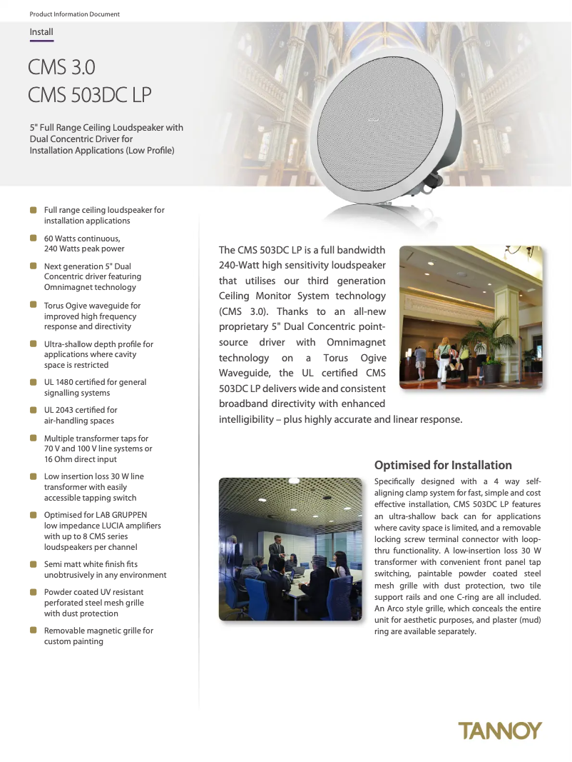 Page 1 of the manual Technical Sheet Tannoy CMS 503DC LP