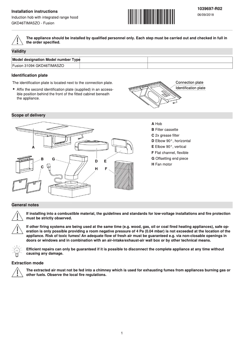 Page 1 of the manual Installation Guide V-Zug Fusion GKD46TIMASZO
