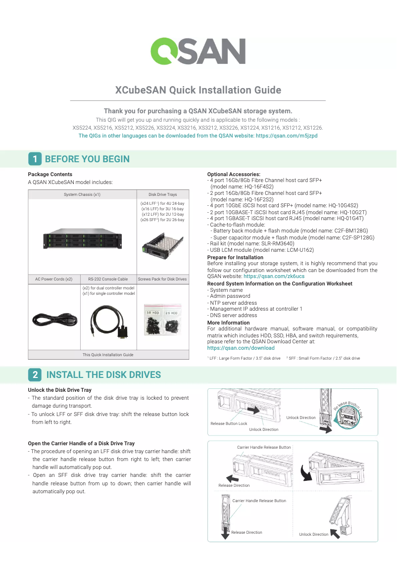 First page image of the manual for XCubeSAN XS1212S