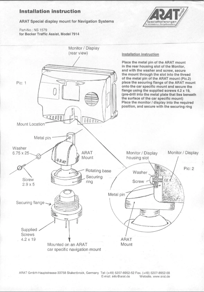 Page 1 of the manual User Manual Arat NS1579