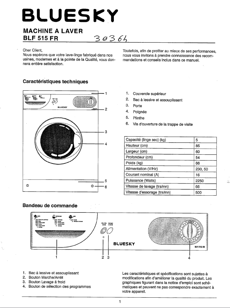 Page 1 of the manual User Manual Bluesky BLF 515 FR