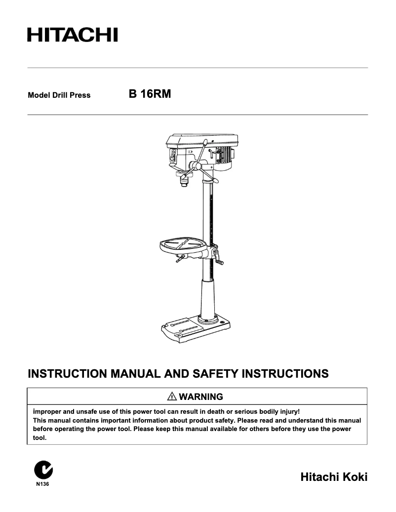 Page 1 of the manual User Manual HiKOKI B16RM