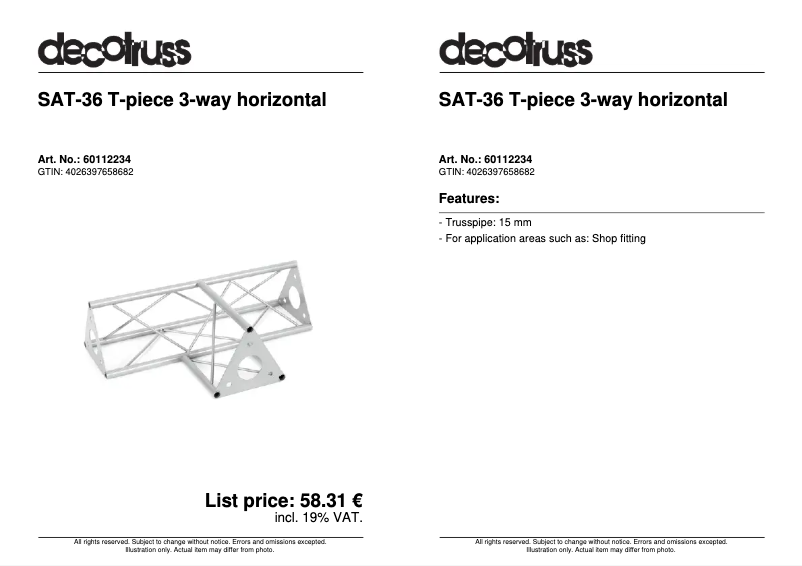 Page 1 of the manual Technical Sheet Decotruss SAT 36
