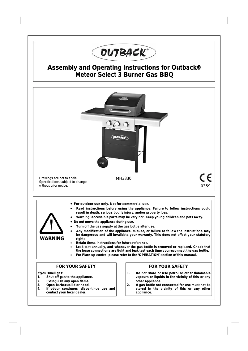 Page 1 of the manual User Manual Outback Meteor Select 3 Burner