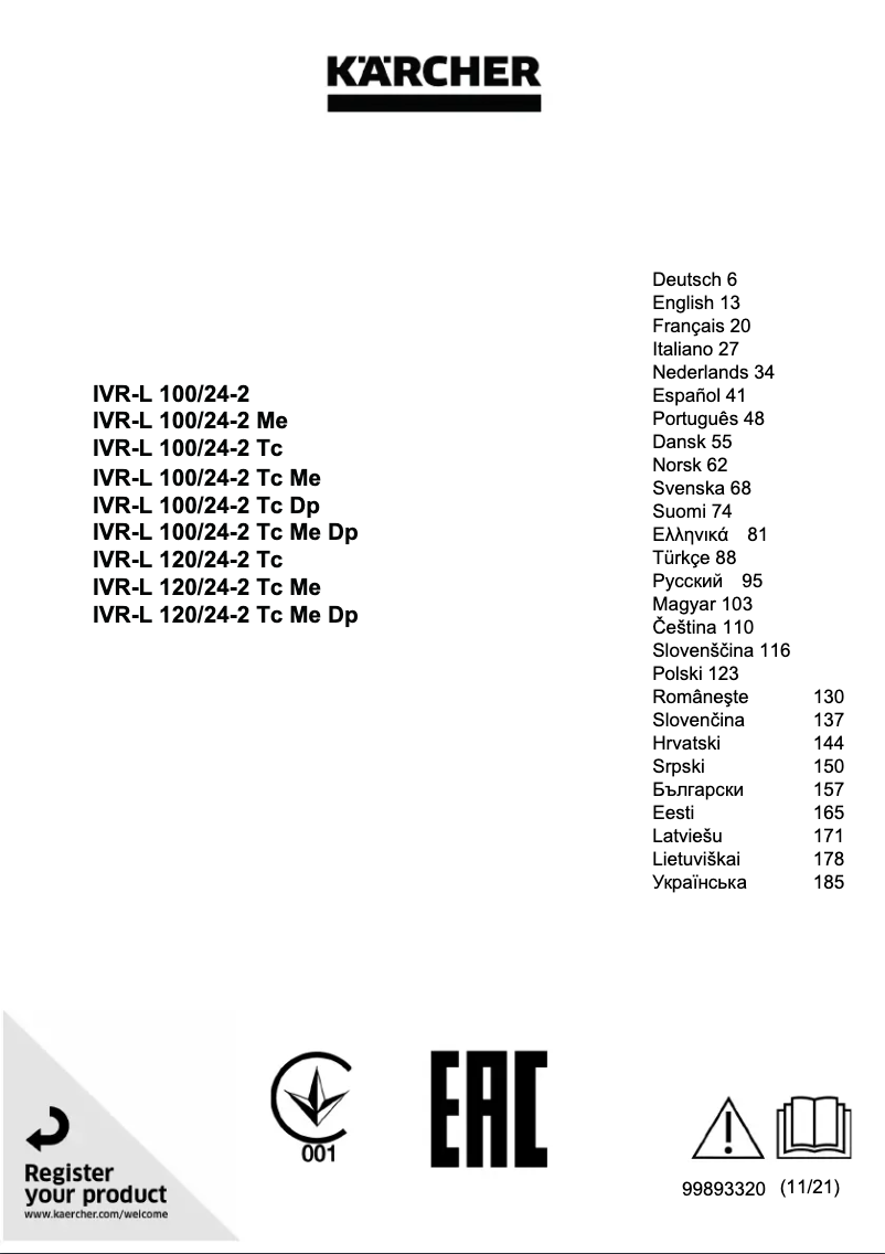 First page image of the manual for IVR-L 100/24-2 Tc