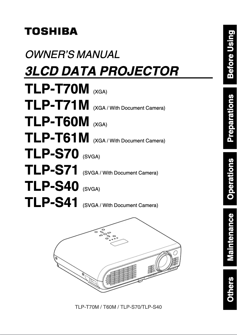 Page 1 of the manual User Manual Toshiba TLP-S70U