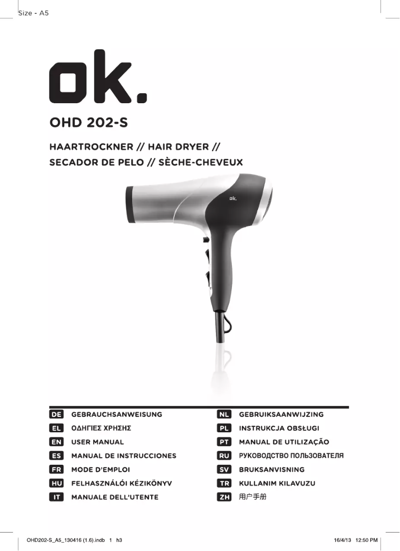 First page image of the manual for OHD 202-S