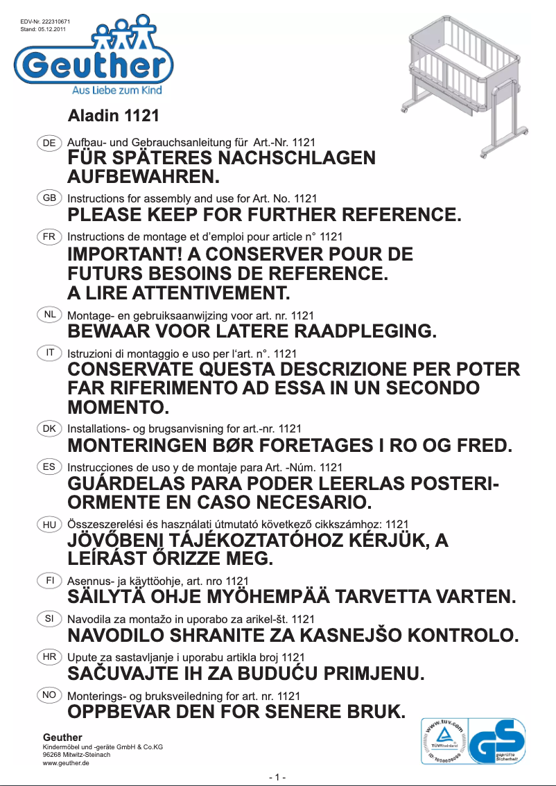 Page 1 of the manual User Manual Geuther Aladin