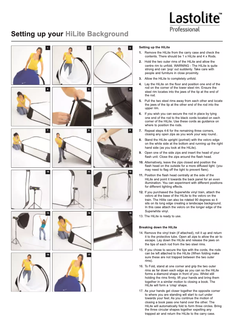 Page 1 de la notice Manuel utilisateur Lastolite HiLite Background