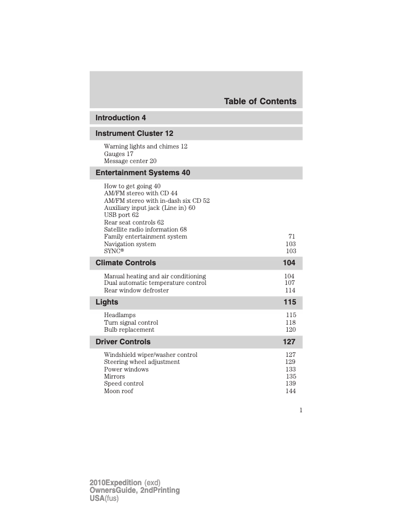 First page image of the manual for Expedition (2010)