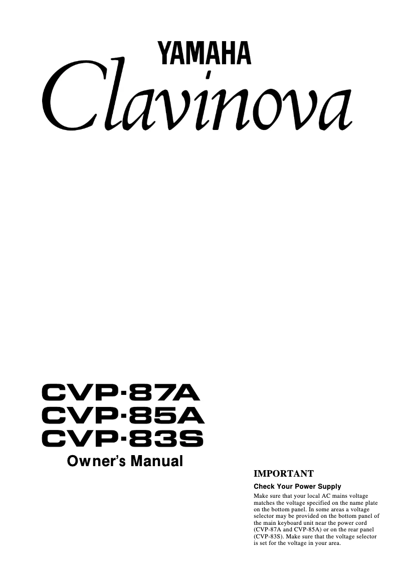 First page image of the manual for Clavinova CVP-85A