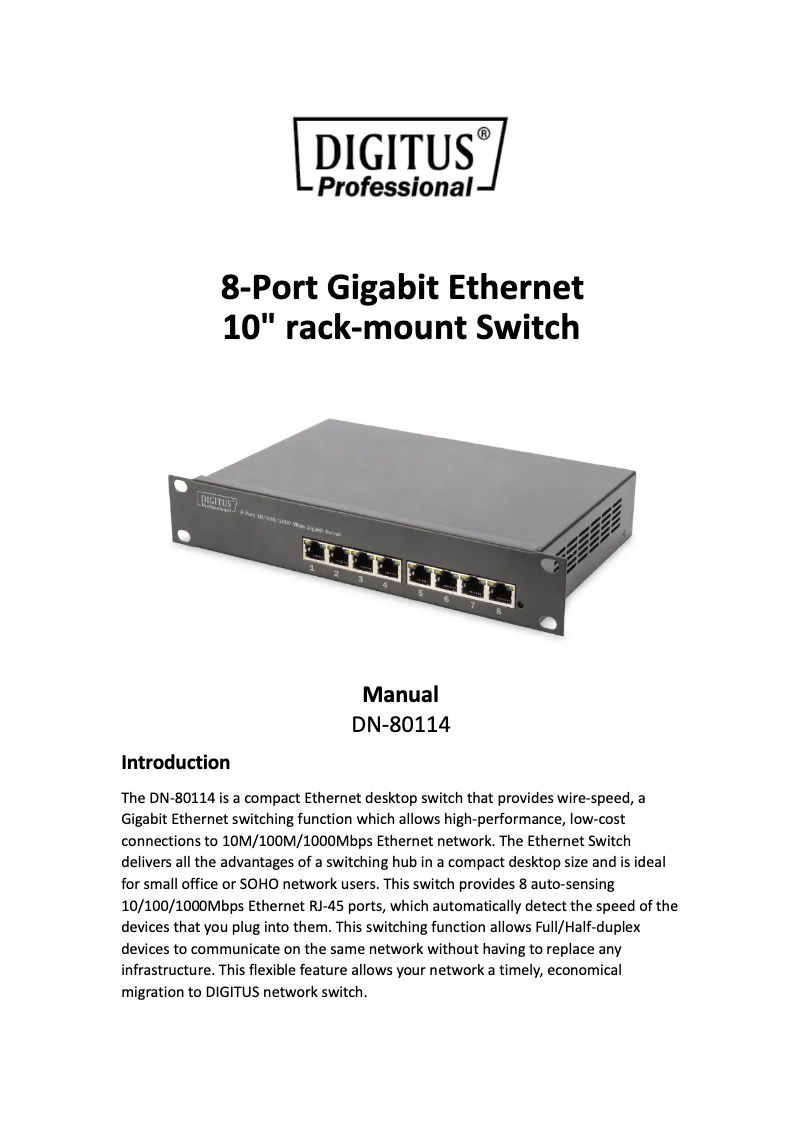 Page 1 of the manual User Manual Digitus DN-80114