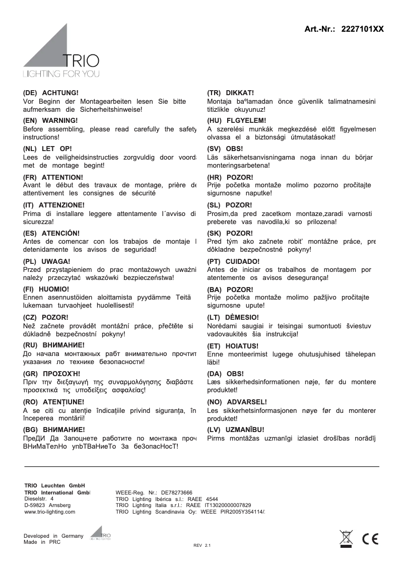 Page 1 of the manual User Manual Trio Lighting Gaston 222710132