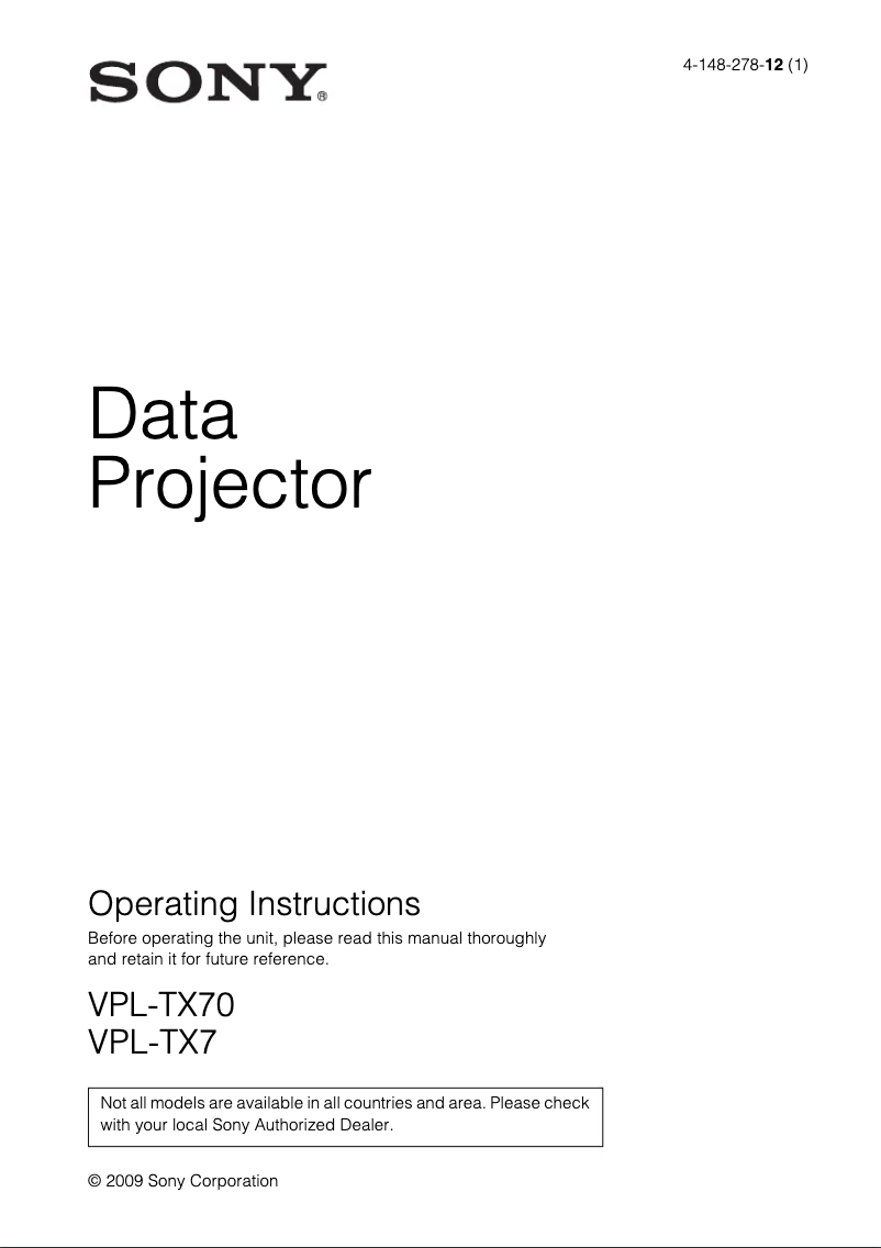 First page image of the manual for VPL-TX7