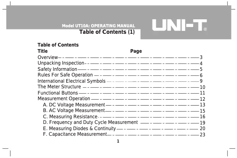Image de la première page du manuel de l'appareil UT10A