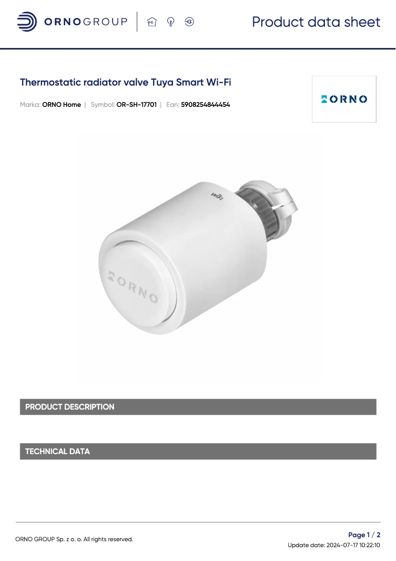 Page 1 de la notice Fiche technique ORNO OR-SH-17701