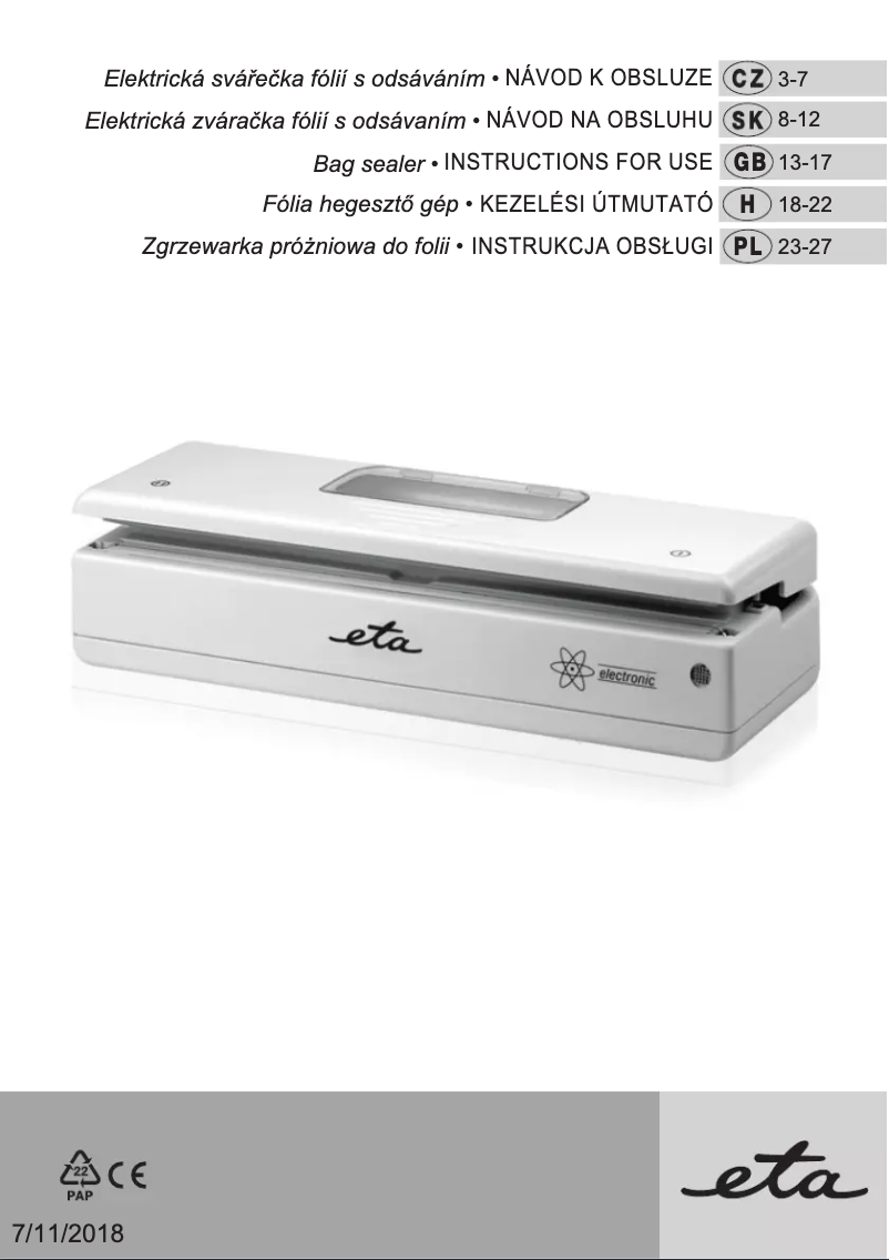 Page 1 of the manual User Manual Eta Electronic 0762 90000