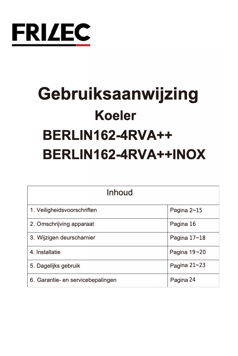 First page image of the manual for BERLIN162-4RVA++