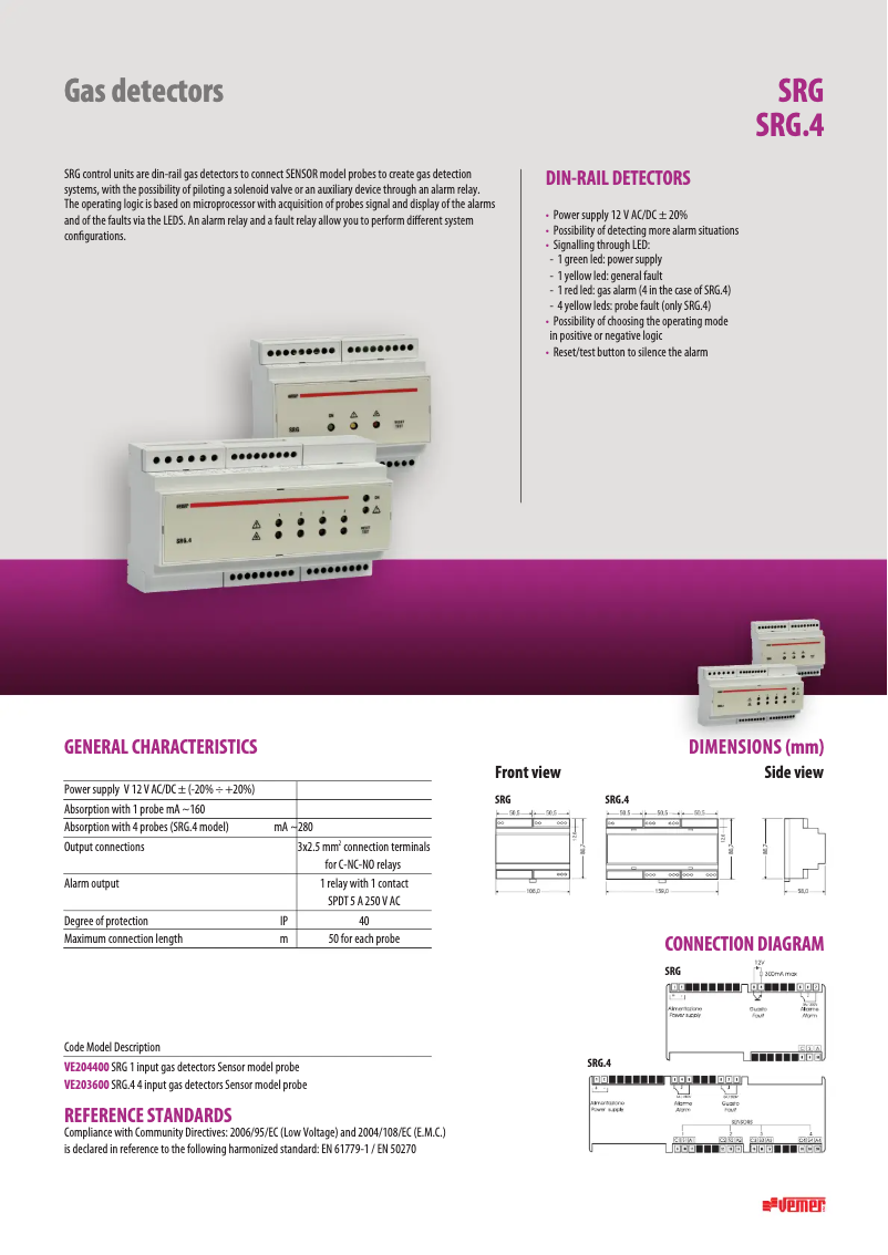Page 1 of the manual Technical Sheet Vemer SRG.4