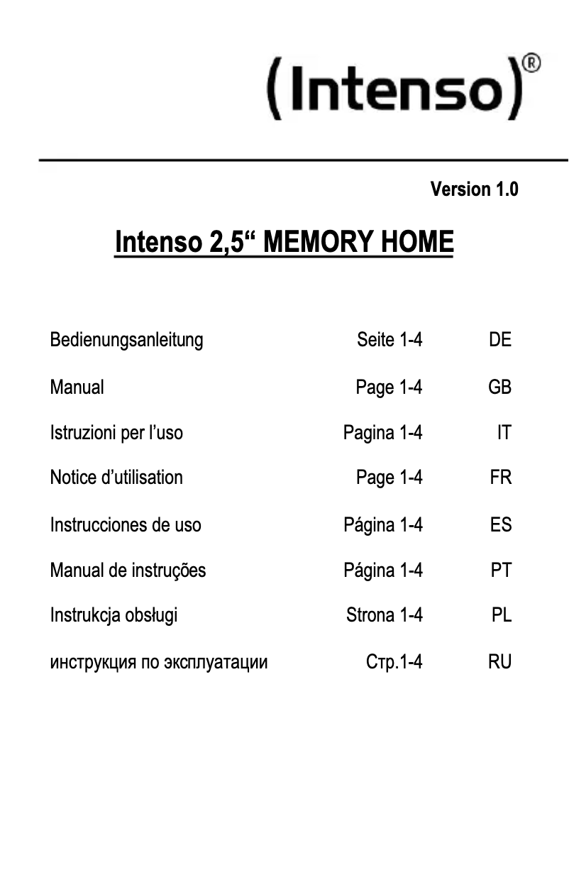 Page 1 of the manual User Manual Intenso Memory Home USB 3.0