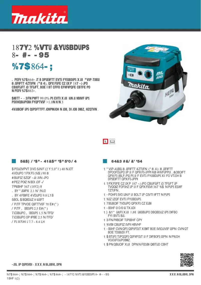 Page 1 of the manual Technical Sheet Makita DVC864LZ