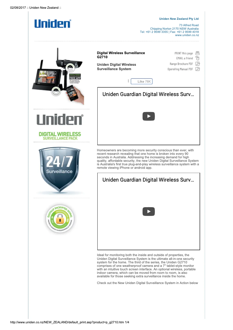 Page 1 of the manual User Manual Uniden Guardian G2710