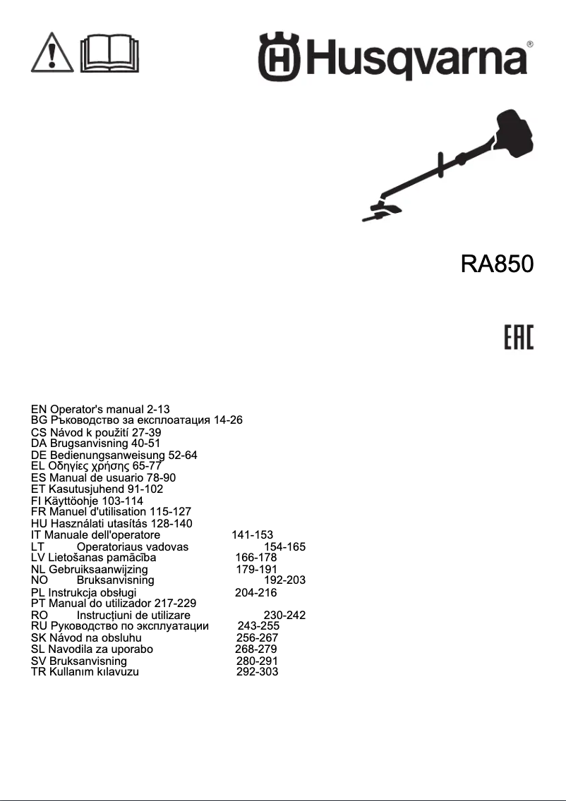 First page image of the manual for RA850