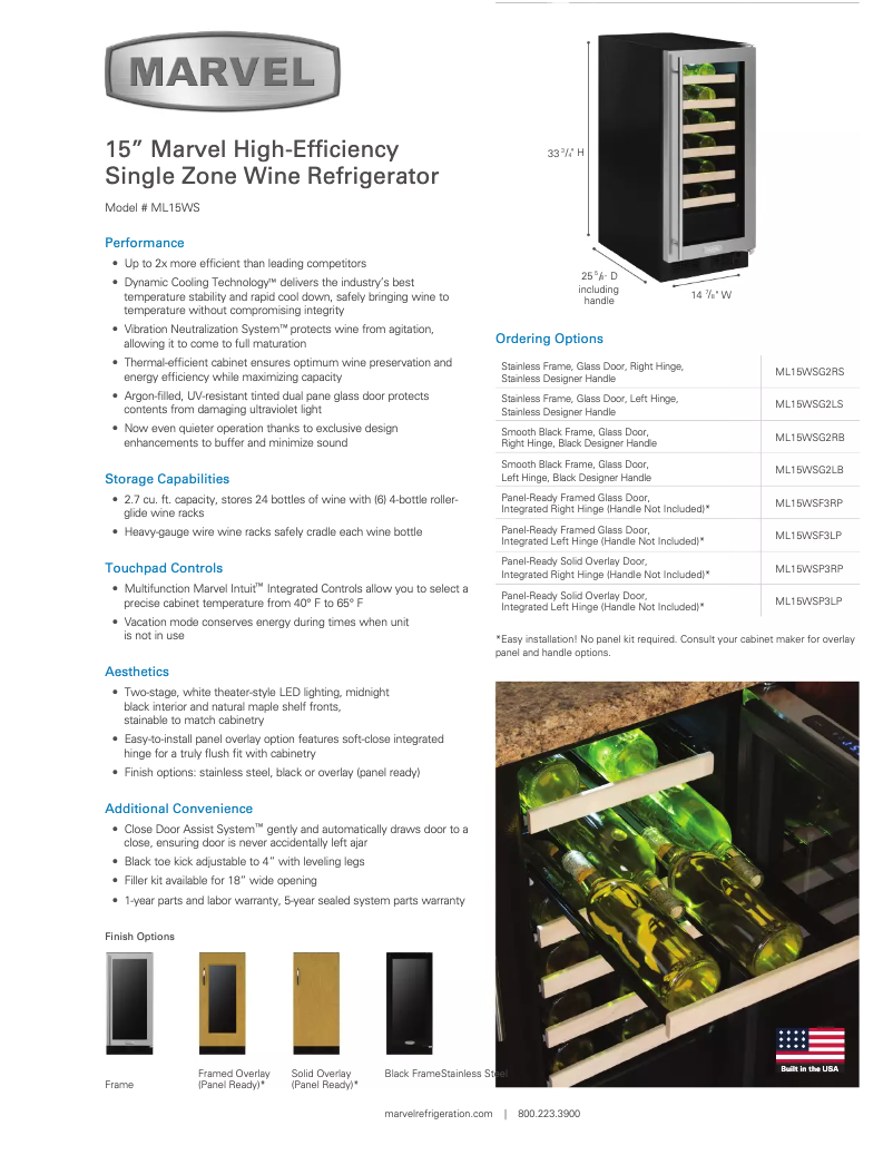 Page 1 of the manual Technical Sheet Marvel ML15WSF3RP