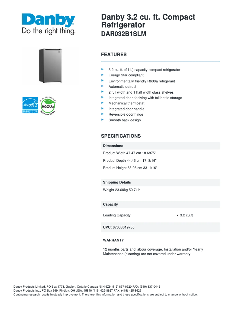 First page image of the manual for DAR032B1SLM