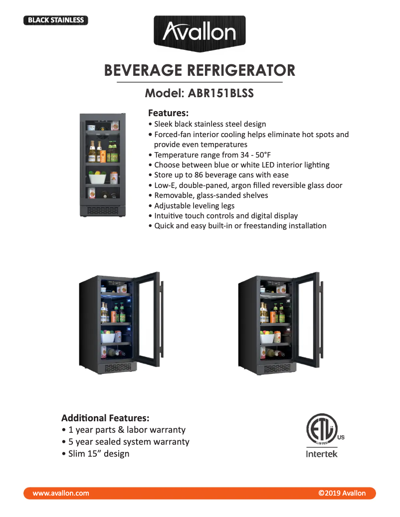 First page image of the manual for ABR151BLSS