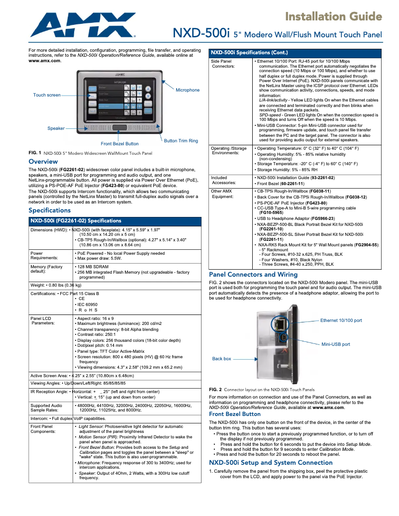 Page 1 of the manual User Manual AMX NXD-500i