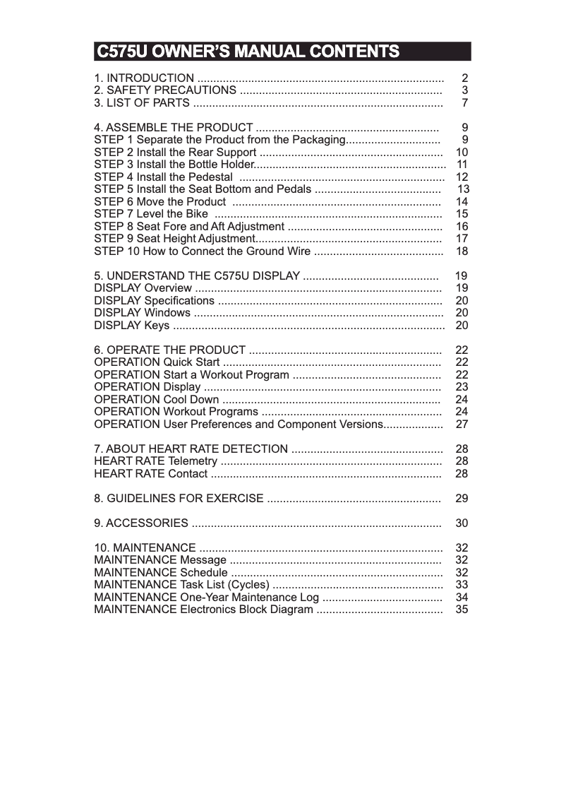 Page 1 of the manual User Manual SportsArt C575U