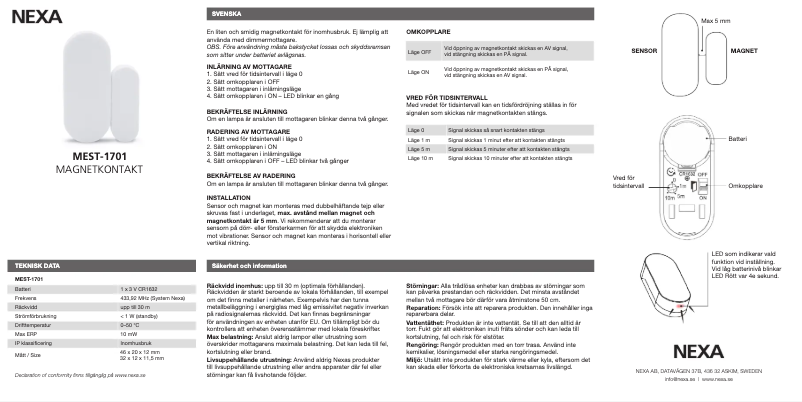 First page image of the manual for MEST-1701